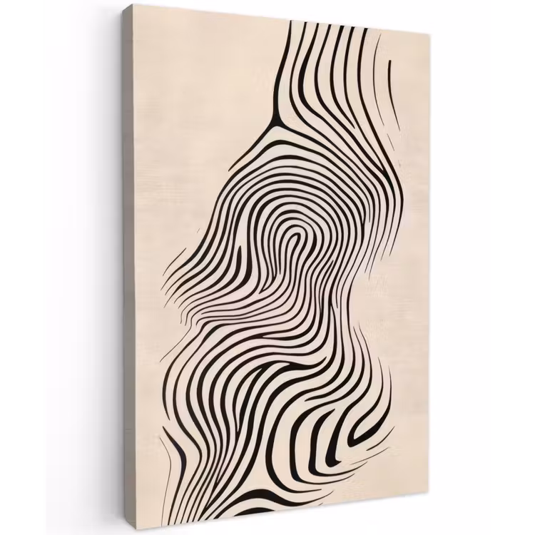 Lijnen - Abstract - Golvend - Zwart Tuinposter op houten frame 2 cm dik klein -3d