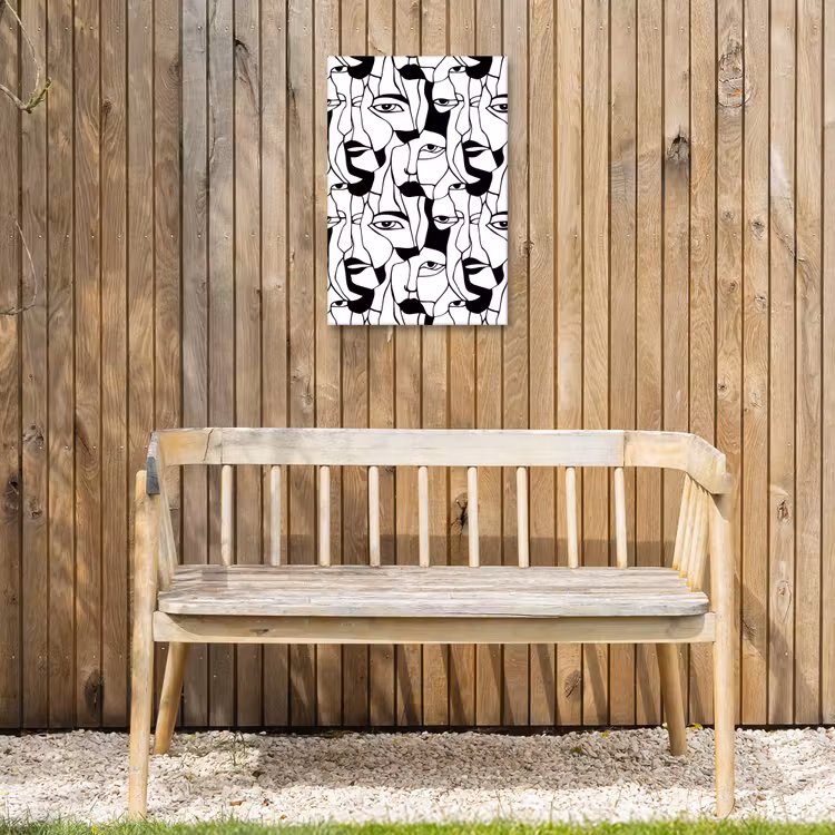 Lijnen - Gezichten - Zwart - Wit Tuinposter op houten frame 2 cm dik klein 841 -sfeer4