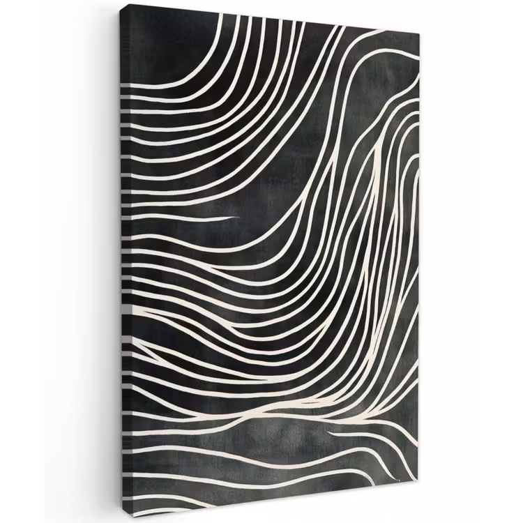 Lijnen - Patroon - Abstract - Wit Tuinposter op houten frame 2 cm dik klein -3d