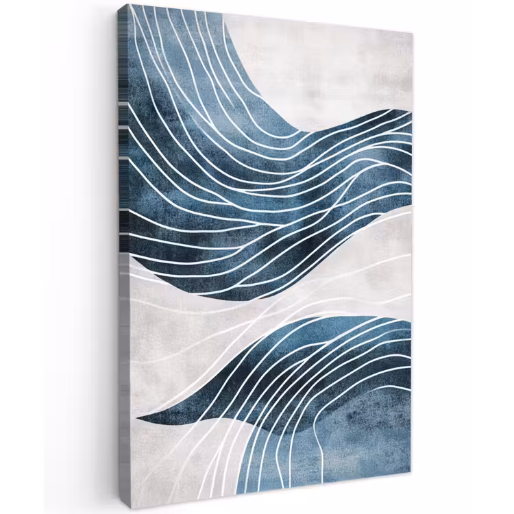 Lijnen - Golven - Abstract - Blauw Tuinposter op houten frame 2 cm dik klein -3d