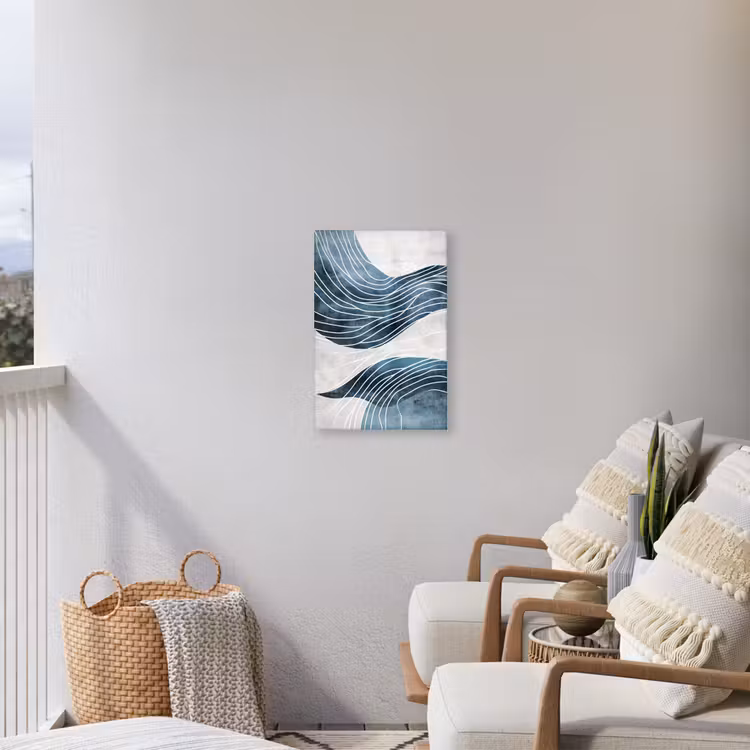 Lijnen - Golven - Abstract - Blauw Tuinposter op houten frame 2 cm dik klein -sfeer1