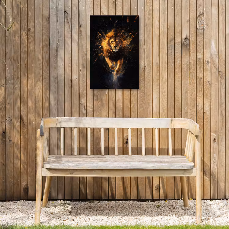 Leeuw - Zwart - Oranje - Verf Tuinposter op houten frame 2 cm dik klein -sfeer4