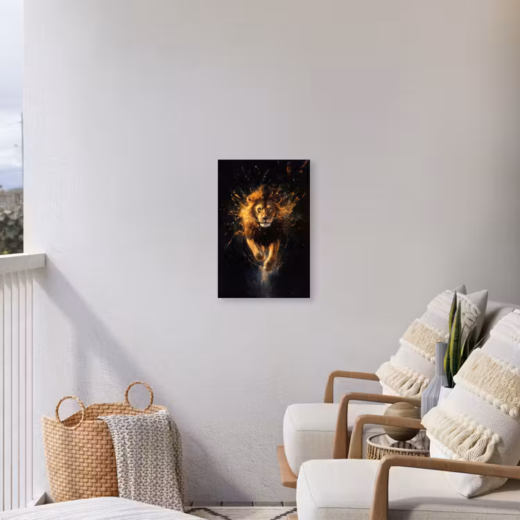 Leeuw - Zwart - Oranje - Verf Tuinposter op houten frame 2 cm dik klein -sfeer1