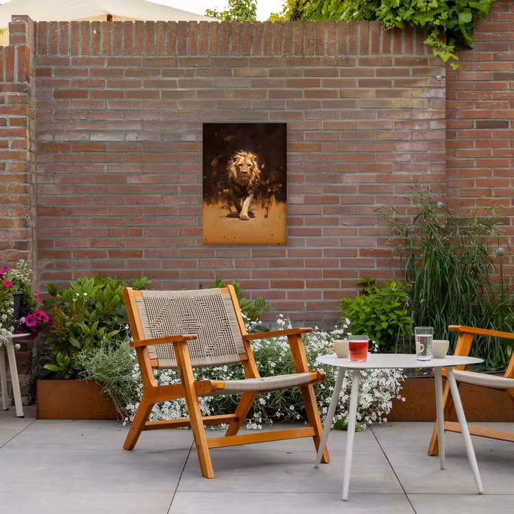 Leeuw - Geschilderd - Abstract - Goud Tuinposter op houten frame 2 cm dik klein -sfeer3