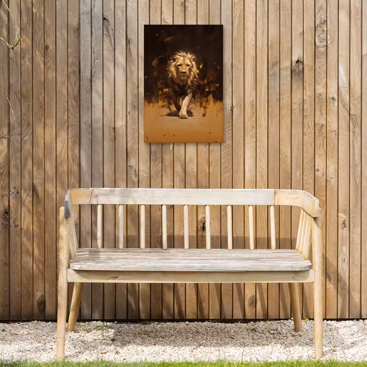 Leeuw - Geschilderd - Abstract - Goud Tuinposter op houten frame 2 cm dik klein -sfeer4