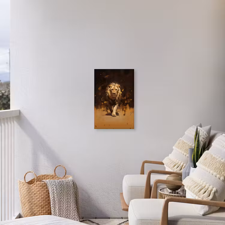Leeuw - Geschilderd - Abstract - Goud Tuinposter op houten frame 2 cm dik klein -sfeer1