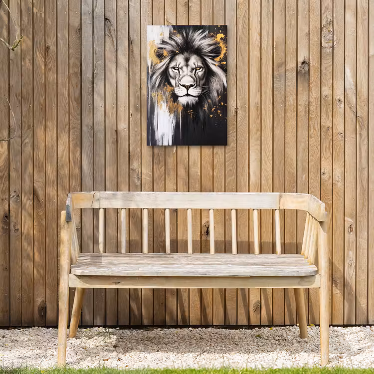 Leeuw - Portret - Verfspatten - Grijs Tuinposter op houten frame 2 cm dik klein -sfeer4