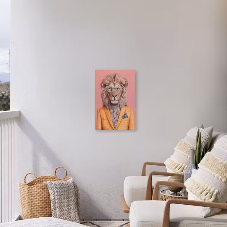 Leeuw - Pak - Geruit - Bril Tuinposter op houten frame 2 cm dik klein -sfeer1