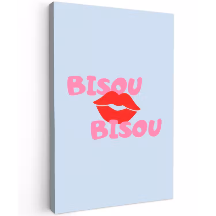 Lippen - Bisou - Blauw Tuinposter op houten frame 2 cm dik klein -3d