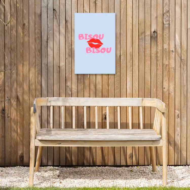Lippen - Bisou - Blauw Tuinposter op houten frame 2 cm dik klein -sfeer4