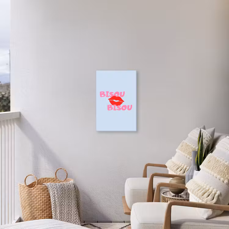 Lippen - Bisou - Blauw Tuinposter op houten frame 2 cm dik klein -sfeer1