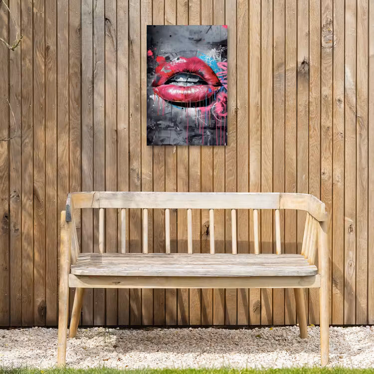 Lippen - Felroze - Graffiti - Verfstrepen Tuinposter op houten frame 2 cm dik klein -sfeer4