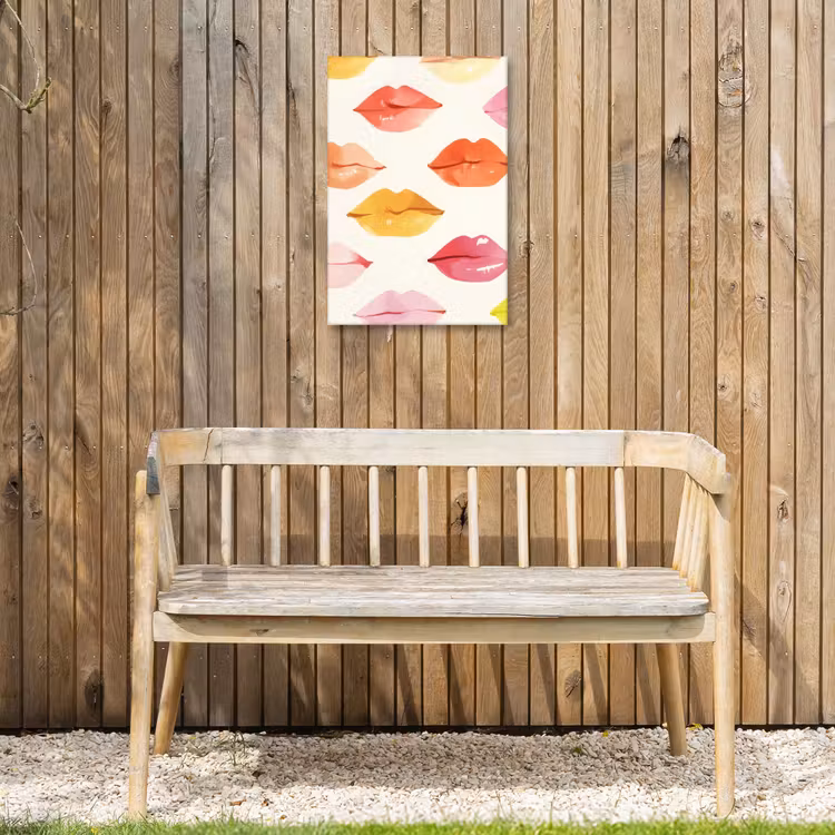 Lippen - Kleurrijk - Glanzend Tuinposter op houten frame 2 cm dik klein -sfeer4