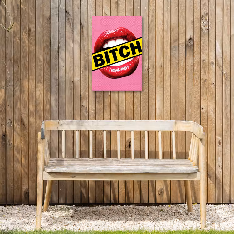 Lippen - Tekst - Kleurrijk Tuinposter op houten frame 2 cm dik klein -sfeer4