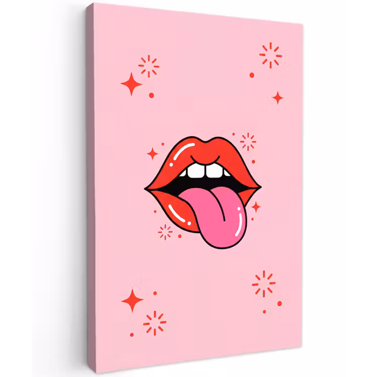 Lippen - Tong - Pop-art - Kleurrijk - Roze Tuinposter op houten frame 2 cm dik klein -3d