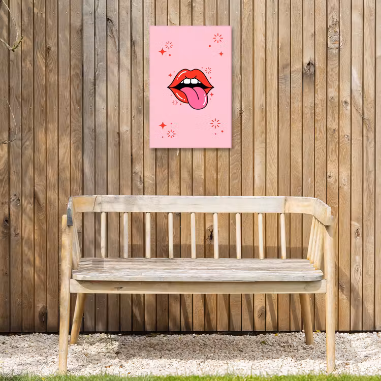 Lippen - Tong - Pop-art - Kleurrijk - Roze Tuinposter op houten frame 2 cm dik klein -sfeer4
