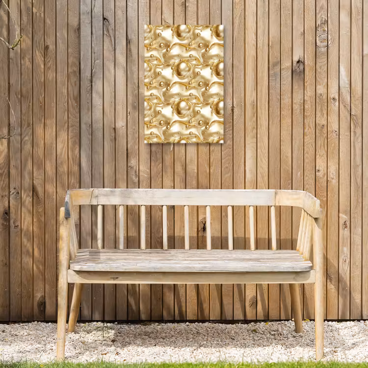 Vloeibaar - Druppels - Goud Tuinposter op houten frame 2 cm dik klein 841 -sfeer4