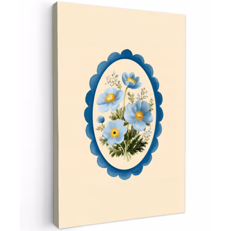Lijst - Bloemen - Lichtblauw - Illustratie Tuinposter op houten frame 2 cm dik klein -3d