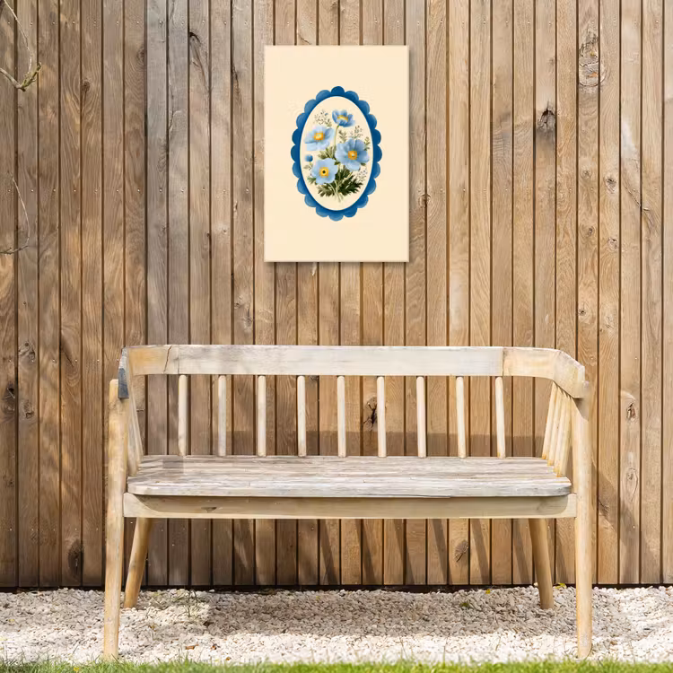 Lijst - Bloemen - Lichtblauw - Illustratie Tuinposter op houten frame 2 cm dik klein -sfeer4