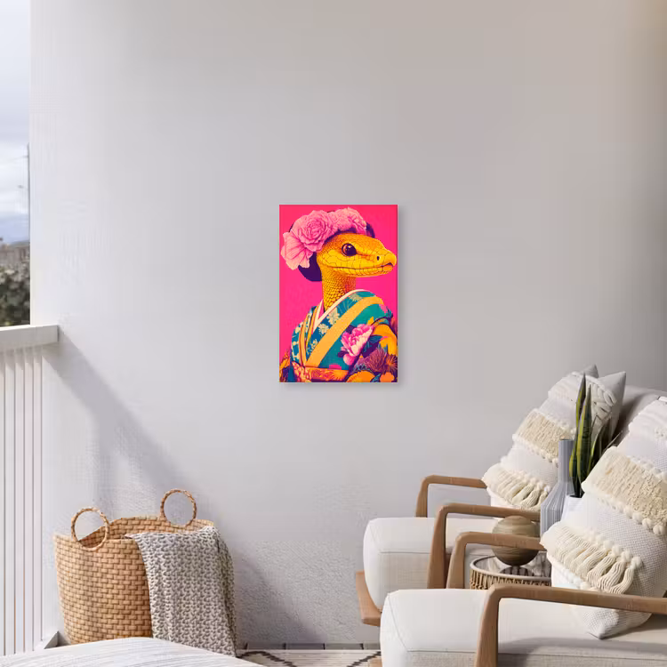 Hagedis - Bloemen - Roze - Kimono Tuinposter op houten frame 2 cm dik klein -sfeer1