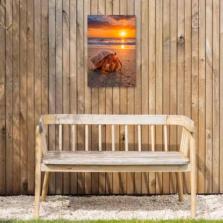 Kreeft - Strand - Natuur - Zonsondergang - Oranje Tuinposter op houten frame 2 cm dik klein -sfeer4