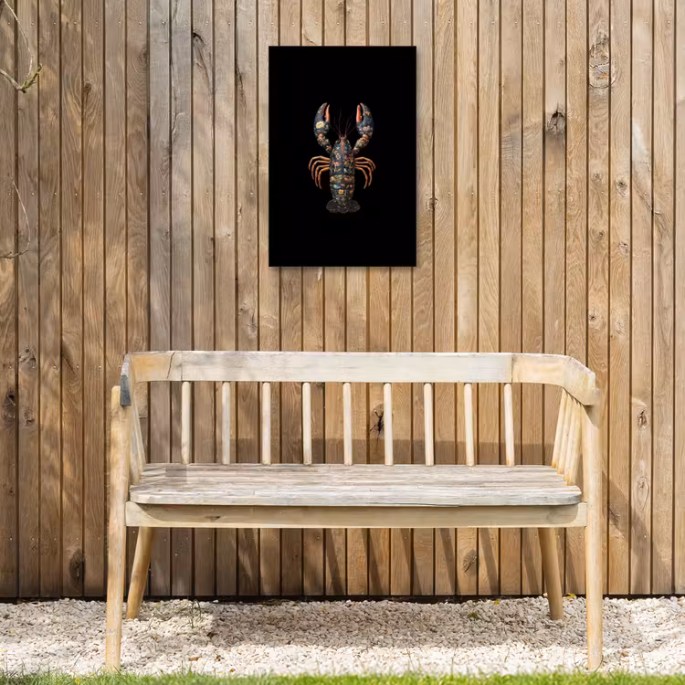 Kreeft - Zwart - Bloemenpatroon - Artistiek Tuinposter op houten frame 2 cm dik klein -sfeer4