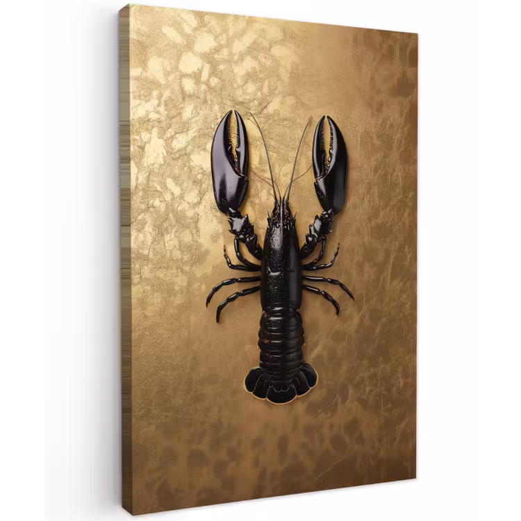 Kreeft - Zwart - Goud - Luxe Tuinposter op houten frame 2 cm dik klein -3d