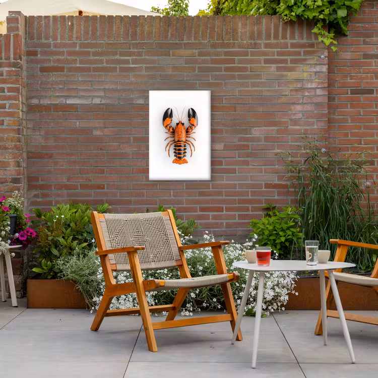 Kreeft - Zwart - Oranje - Wit - Uniek Tuinposter op houten frame 2 cm dik klein -sfeer3