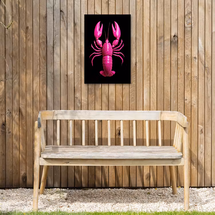 Kreeft - Felroze - Stippen - Opvallend Tuinposter op houten frame 2 cm dik klein -sfeer4