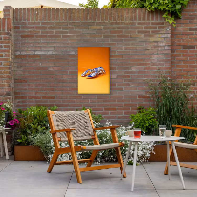 Kreeft - Delftsblauw - Schild - Stoer - Oranje Tuinposter op houten frame 2 cm dik klein -sfeer3