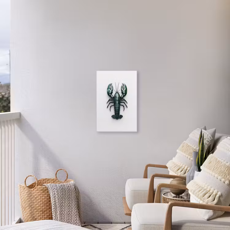 Kreeft - Glossier - Groen - Wit Tuinposter op houten frame 2 cm dik klein -sfeer1