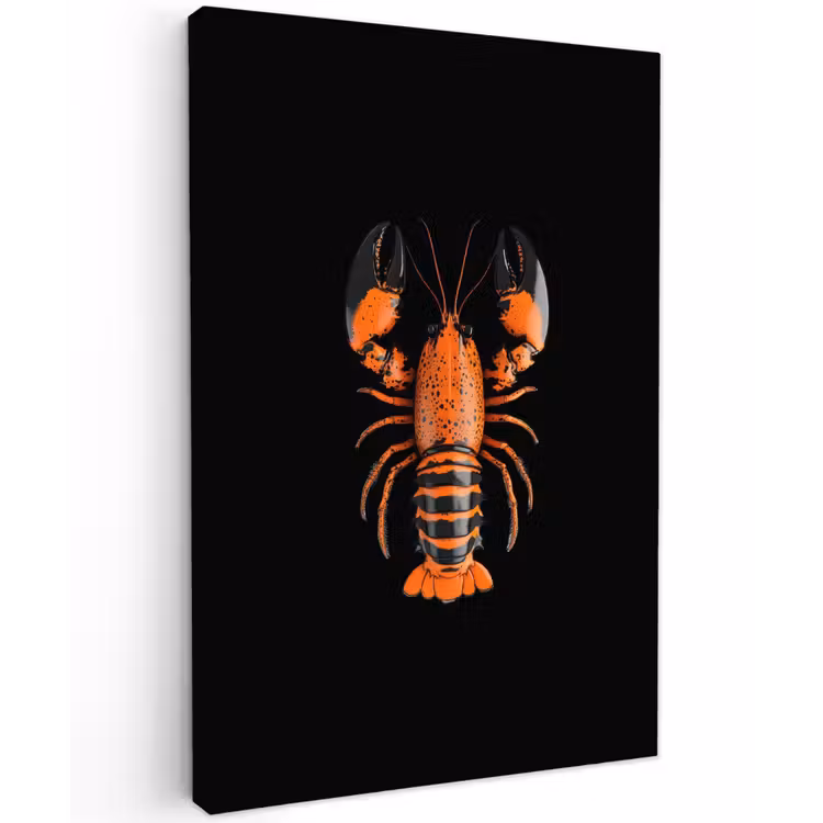 Kreeft - Oranje - Zwart - Modern Tuinposter op houten frame 2 cm dik klein -3d