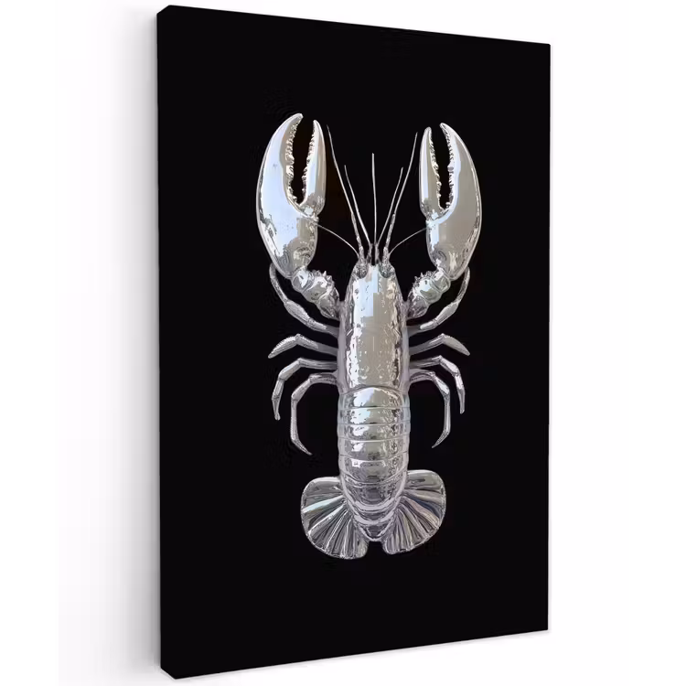 Kreeft - Zilver - Metallic - Luxe Tuinposter op houten frame 2 cm dik klein -3d