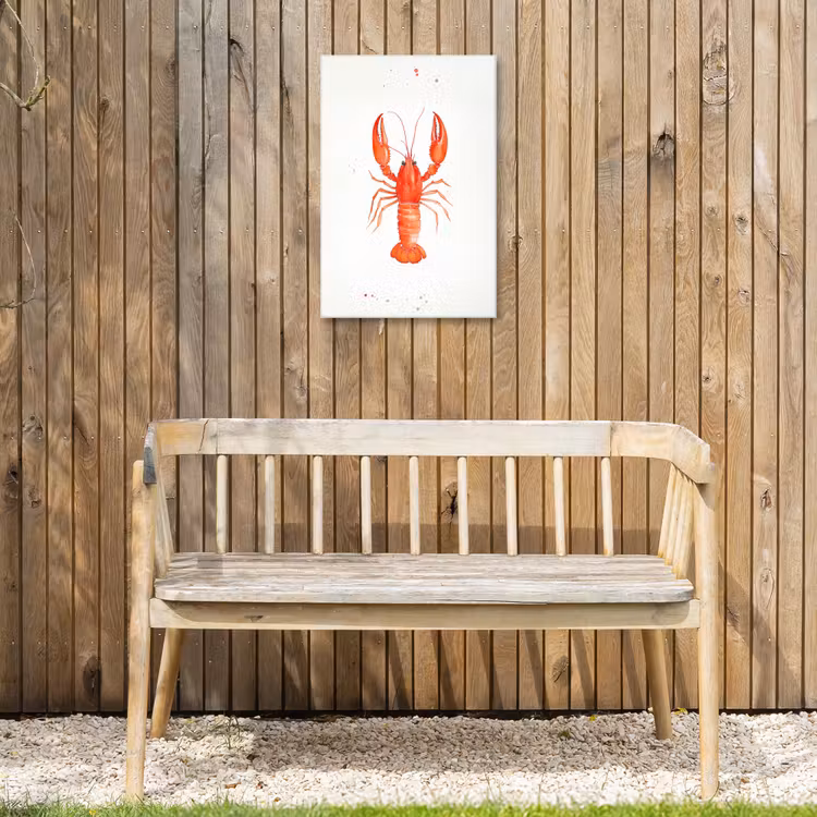 Kreeft - Waterverf - Aquarel - Oranje Tuinposter op houten frame 2 cm dik klein -sfeer4