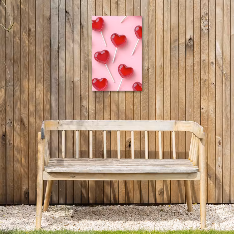 Lollies - Hartjes - Roze Tuinposter op houten frame 2 cm dik klein -sfeer4