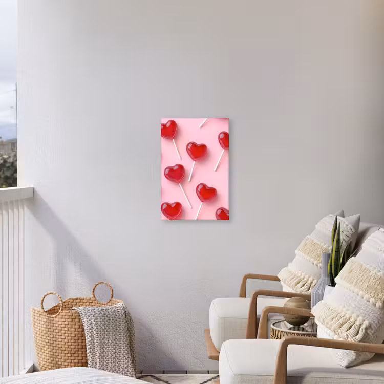 Lollies - Hartjes - Roze Tuinposter op houten frame 2 cm dik klein -sfeer1
