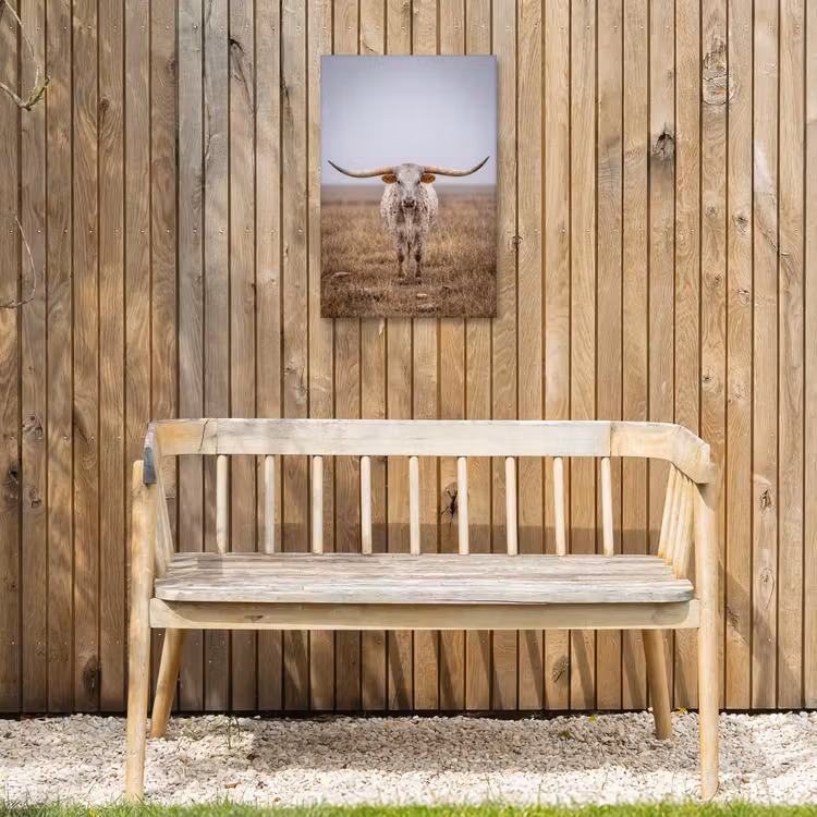 Longhorn - Grasveld - Dier Tuinposter op houten frame 2 cm dik klein -sfeer4