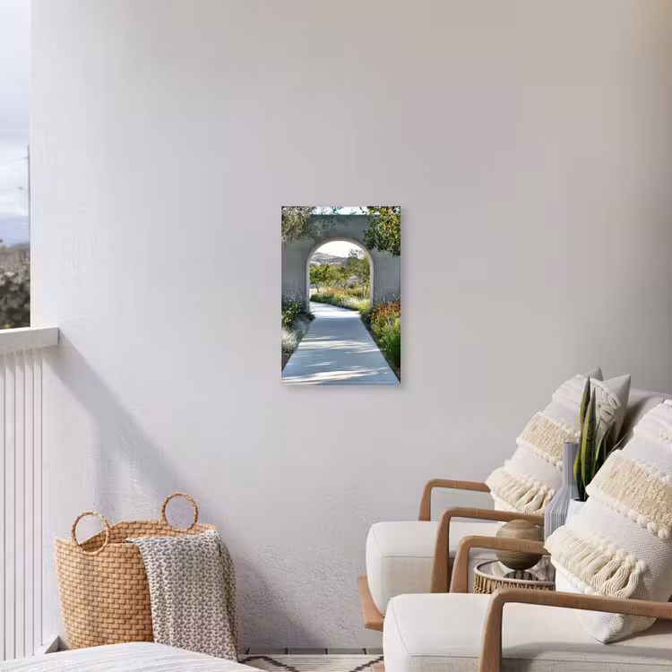 Doorkijk - Pad - Beton - Landschap Tuinposter op houten frame 2 cm dik klein -sfeer1
