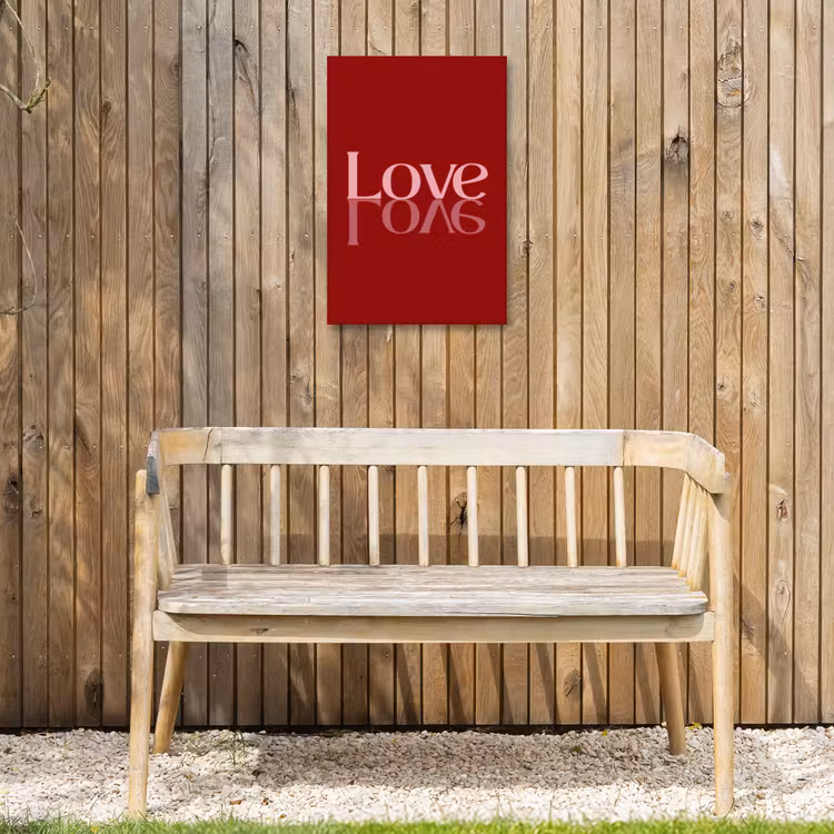 Love - Spiegeling - Rood Tuinposter op houten frame 2 cm dik klein -sfeer4