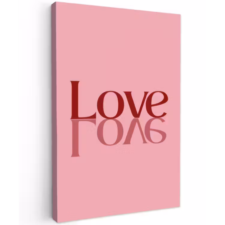 Love - Roze - Spiegeling Tuinposter op houten frame 2 cm dik klein -3d