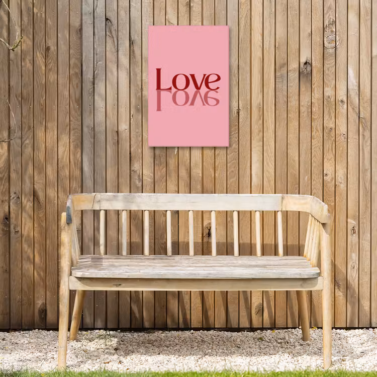 Love - Roze - Spiegeling Tuinposter op houten frame 2 cm dik klein -sfeer4