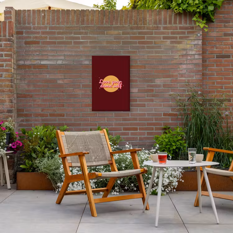 love your damn self - Cirkel - Glitter - Rood Tuinposter op houten frame 2 cm dik klein -sfeer3