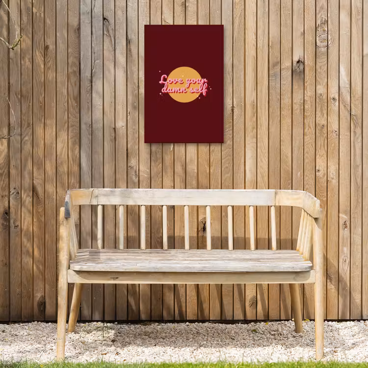love your damn self - Cirkel - Glitter - Rood Tuinposter op houten frame 2 cm dik klein -sfeer4