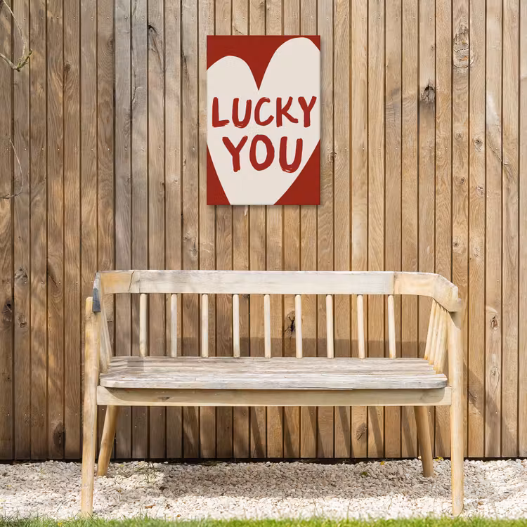 Lucky - Hart - Rood Tuinposter op houten frame 2 cm dik klein -sfeer4