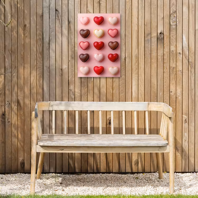 Macarons - Hartjes - Kleurrijk - Roze Tuinposter op houten frame 2 cm dik klein -sfeer4