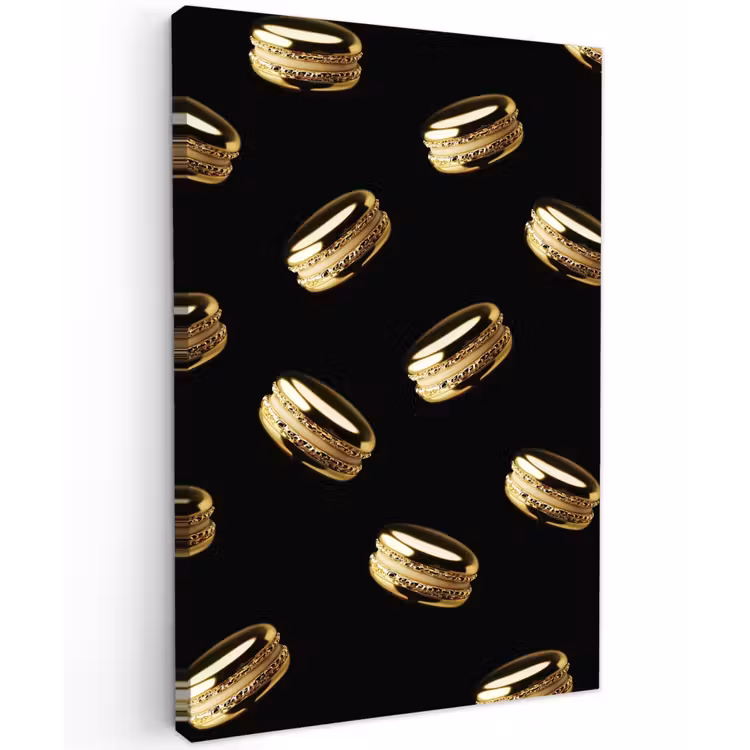 Macarons - Patroon - Goud - Zwart Tuinposter op houten frame 2 cm dik klein -3d