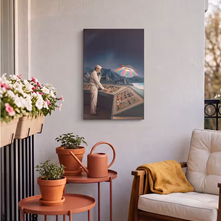 Outdoor Canvas Print - Man - Control Room - Beach - Man - Controlekamer - Strand Tuinposter op houten frame 2 cm dik klein