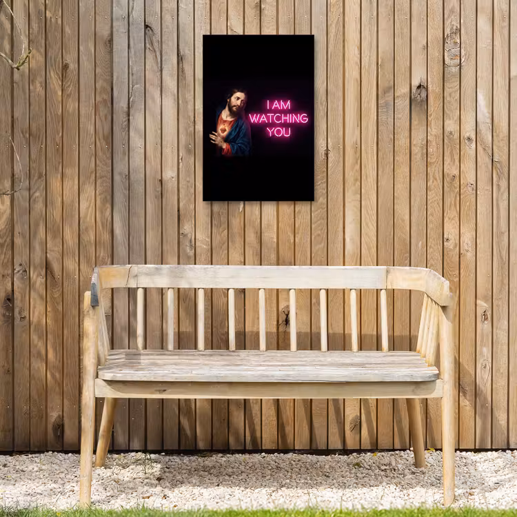 Man - Tekst - Neon Tuinposter op houten frame 2 cm dik klein -sfeer4