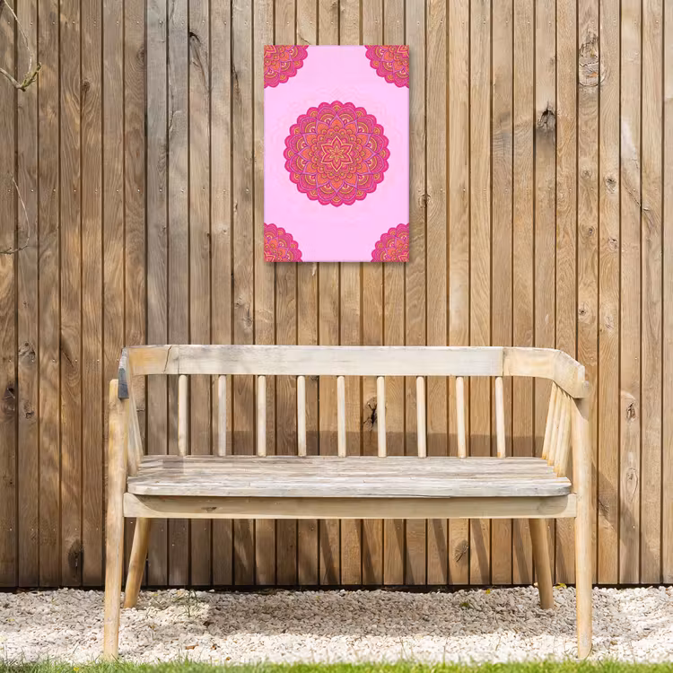 Mandala - Cirkel - Spiritueel - Oosters - Roze Tuinposter op houten frame 2 cm dik klein -sfeer4