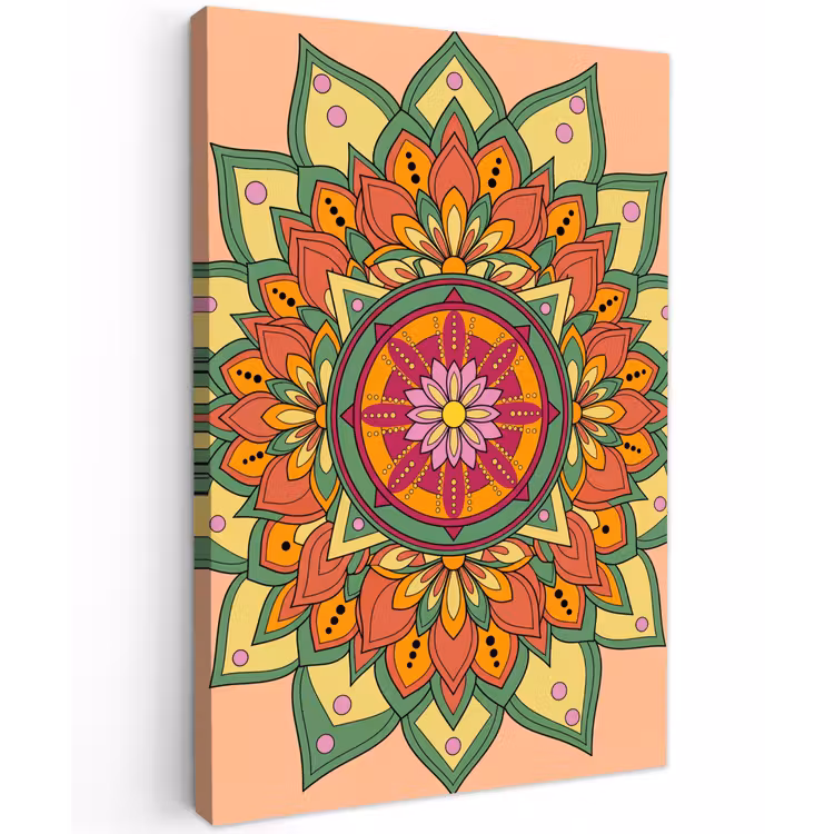Mandala - Bloemen - Abstract - Kleurrijk Tuinposter op houten frame 2 cm dik klein -3d
